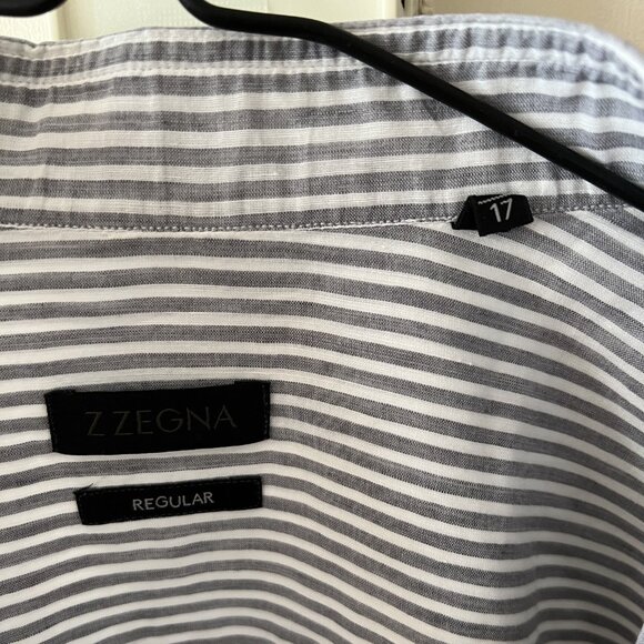Z Zegna Gray and White Striped Dress Shirt Men's 43/17 Regular Fit - Picture 3 of 4